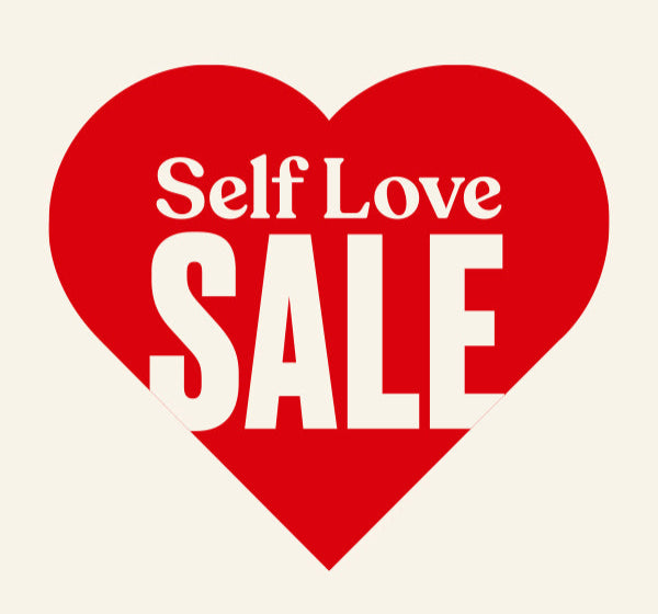 Red heart with 'Self Love SALE' text on a beige background